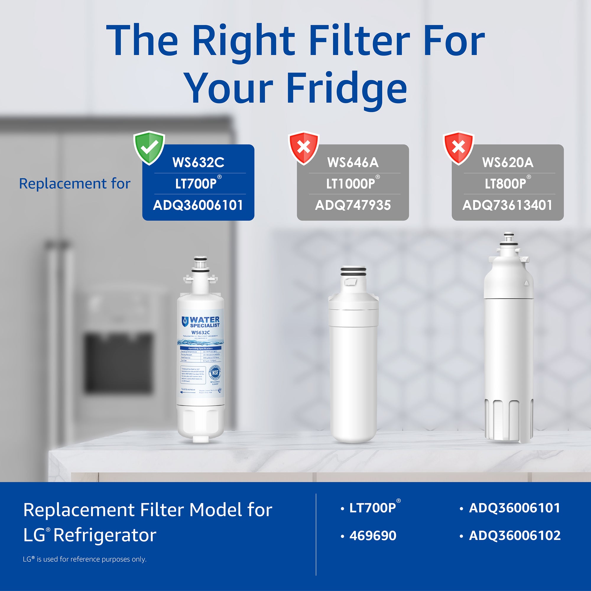 Waterspecialist 469690 ADQ36006101 Refrigerator Water Filter and Air Filter, Replacement for LG LT700P, Kenmore 9690, 46-9690, ADQ36006102 and LT120F, 2 Pack, Package may vary