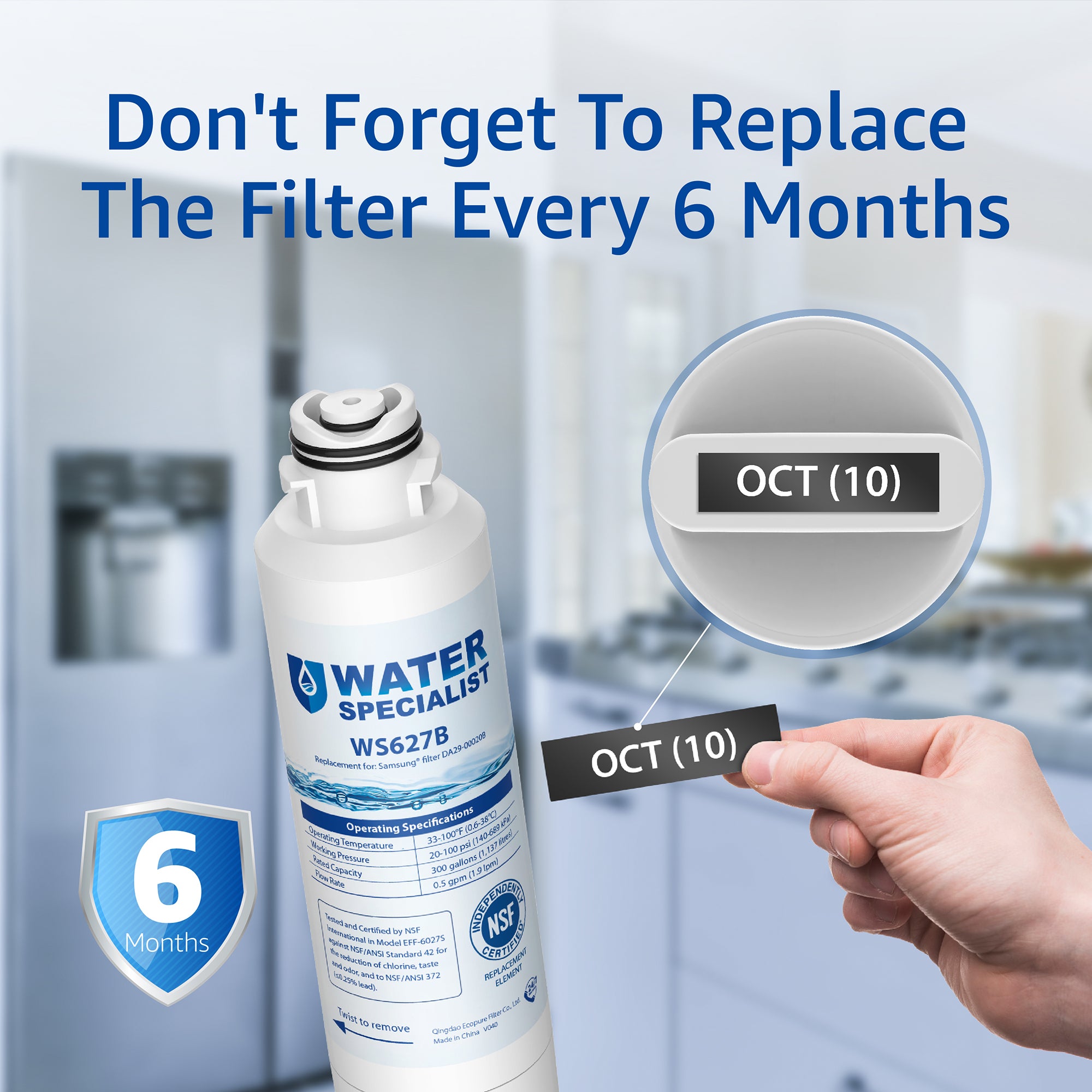 Waterspecialist DA29-00020B Refrigerator Water Filter, Replacement for Samsung DA29-00020A/B, HAF-CIN/EXP, DA29-00020B-1, RF25HMEDBSR, RF28HMEDBSR, RS25J500DSR&More Models, 4 Carbon Filters