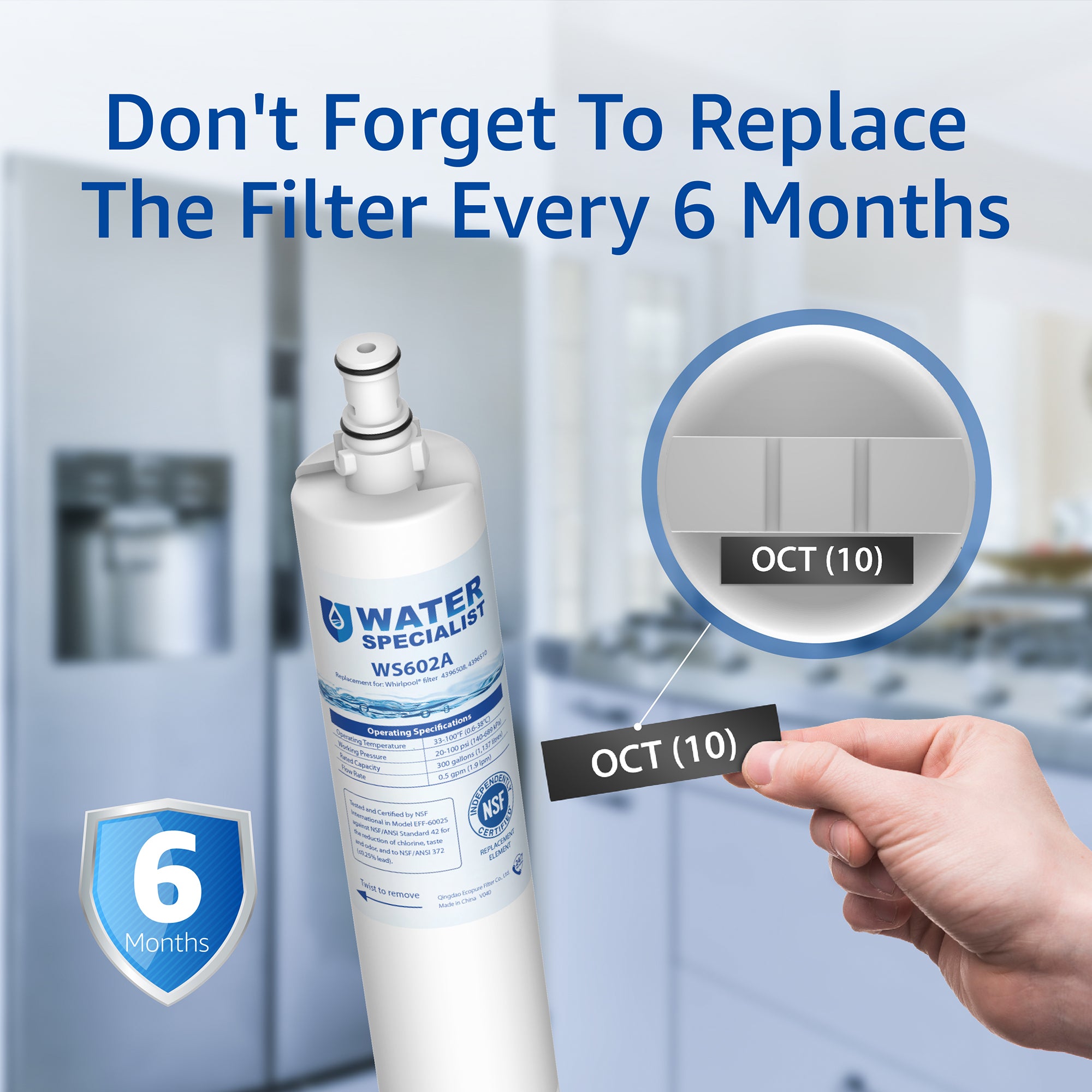 Waterspecialist 4396508 Refrigerator Water Filter, Replacement for Whirlpool ®EDR5RXD1, EveryDrop ®Filter 5, PUR W10186668, 4396510, 4396508P, 4392857, Kenmore 46-9010 (Pack of 3)