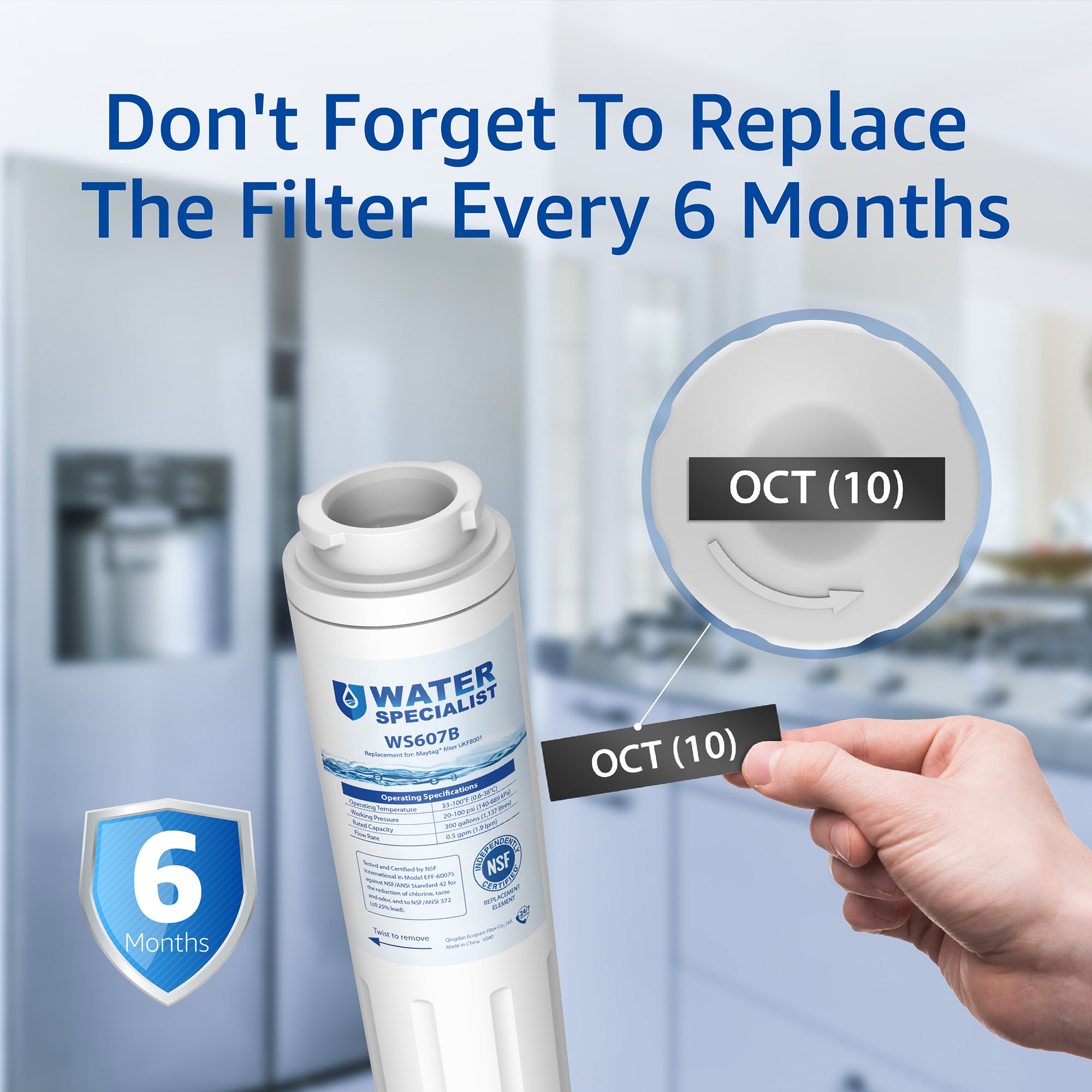 Waterspecialist UKF8001 Water Filter, Replacement for EveryDrop ®Filter 4, Whirlpool ®EDR4RXD1, 4396395, Wrx735sdbm00, Mfi2570fez Msd2651heb, Krfc300ess01, 469006, Pack of 2