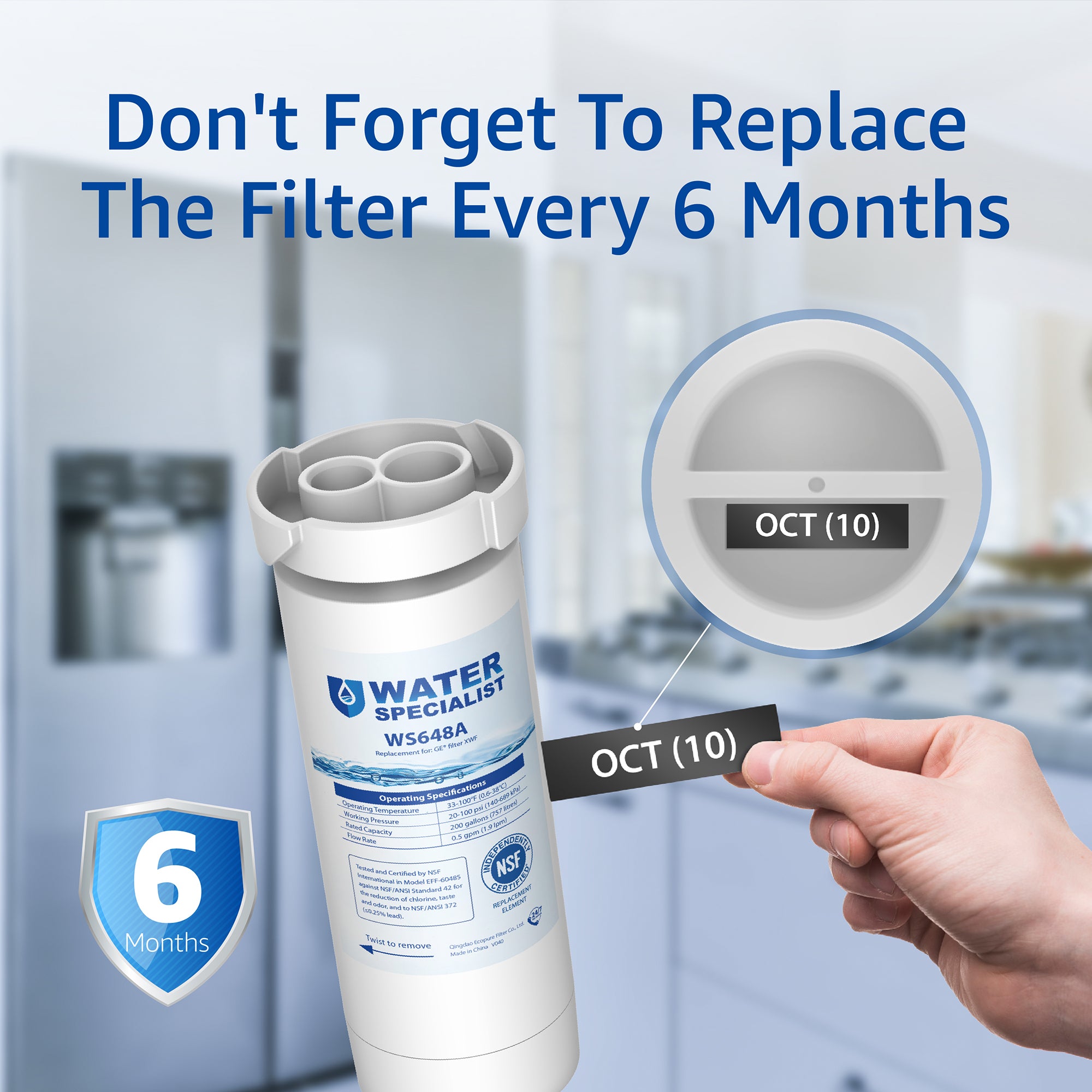 Waterspecialist XWF NSF Certified Refrigerator Water Filter, Replacement for GE® XWF, 3 Filters (Package may vary)