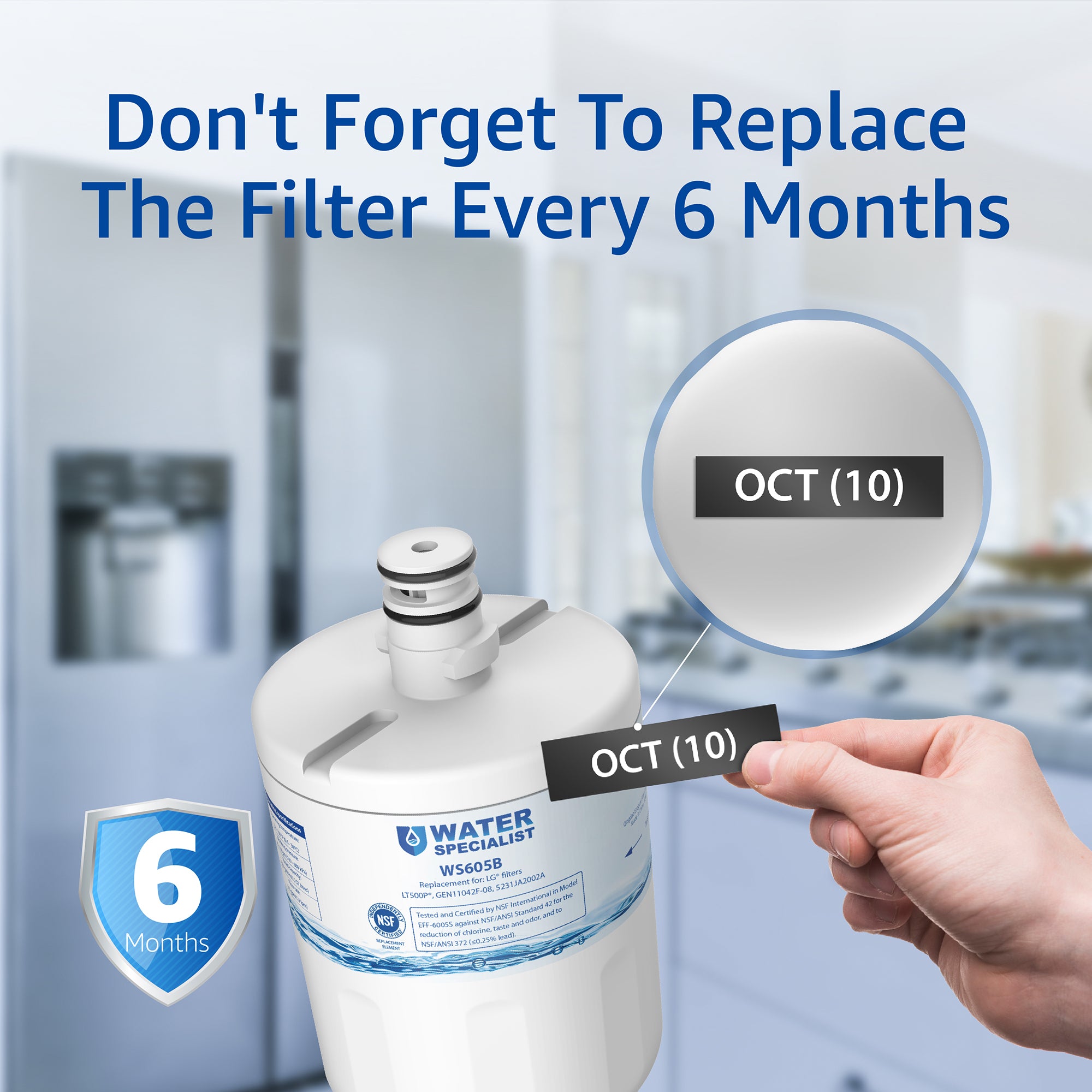 Waterspecialist 5231JA2002A Refrigerator Water Filter, Replacement for LG® LT500P®, ADQ72910911, GEN11042FR-08, LFX25974ST, ADQ72910901, ADQ72910907, Kenmore 9890, 46-9890 (Pack of 3)