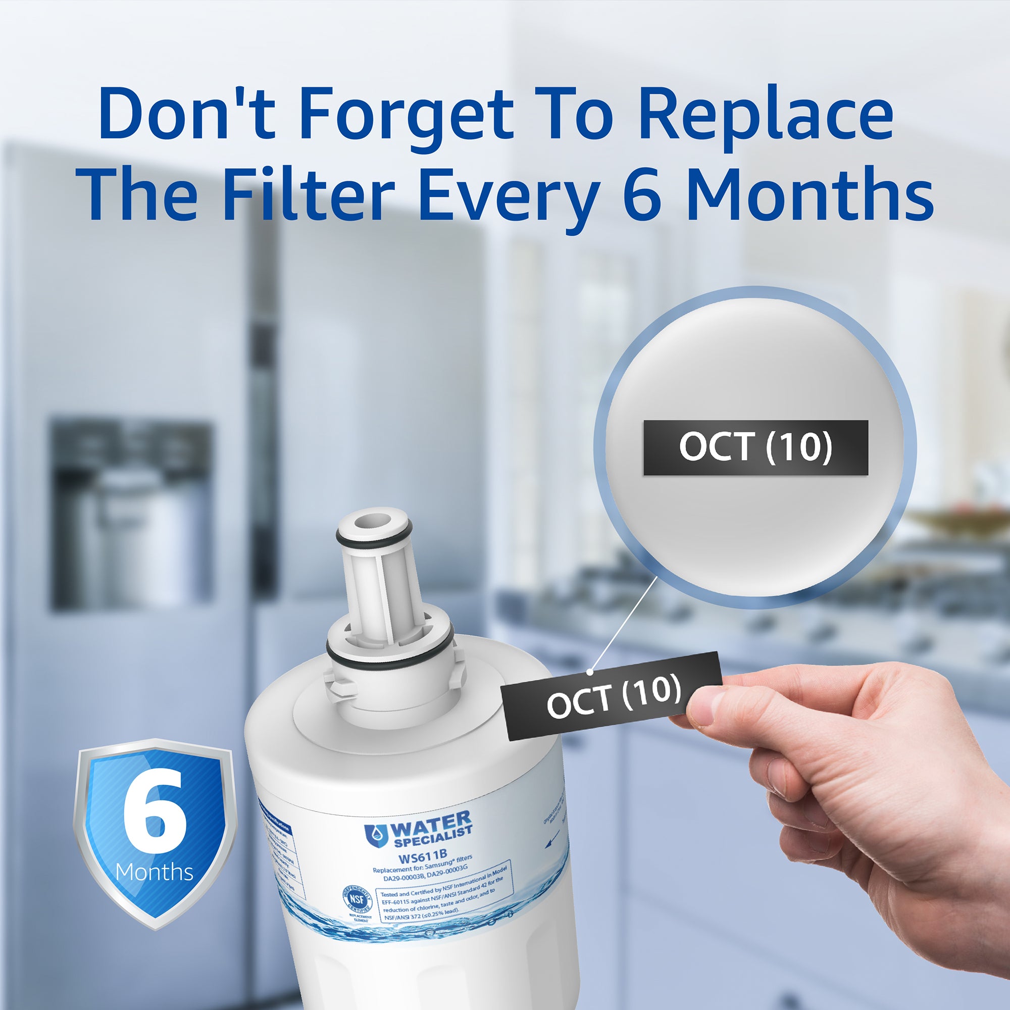 Waterspecialist DA29-00003G Refrigerator Water Filter, Replacement for Samsung DA29-00003B, RSG257AARS, RFG237AARS, HAFCU1, RS22HDHPNSR, WSS-1, 3 Filters