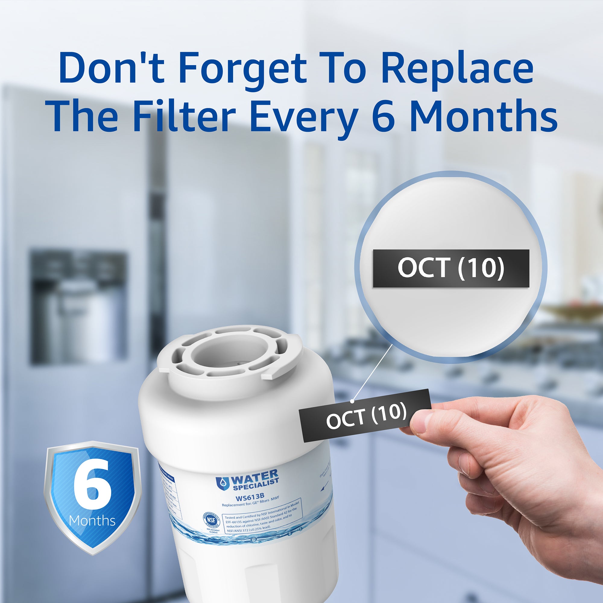 Waterspecialist MWF Refrigerator Water Filter, Replacement for GE® Smart Water MWFP, MWFA, GWF, HDX FMG-1, WFC1201, GSE25GSHECSS, PC75009, RWF1060, 197D6321P006, NSF42&372 Certified, 4 Filters