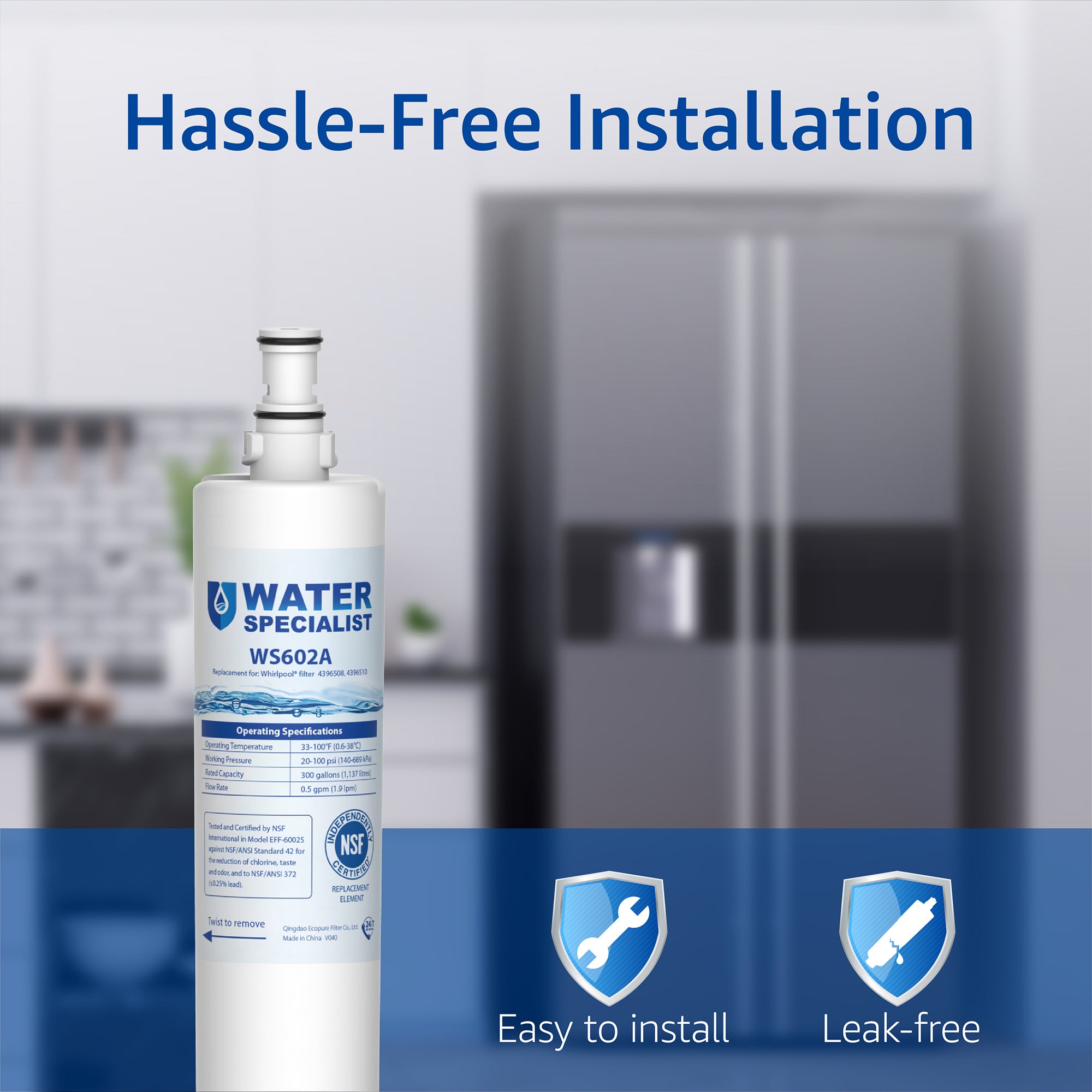 Waterspecialist 4396508 Refrigerator Water Filter, Replacement for Whirlpool ®EDR5RXD1, EveryDrop ®Filter 5, PUR W10186668, 4396510, 4396508P, 4392857, Kenmore 46-9010 (Pack of 3)