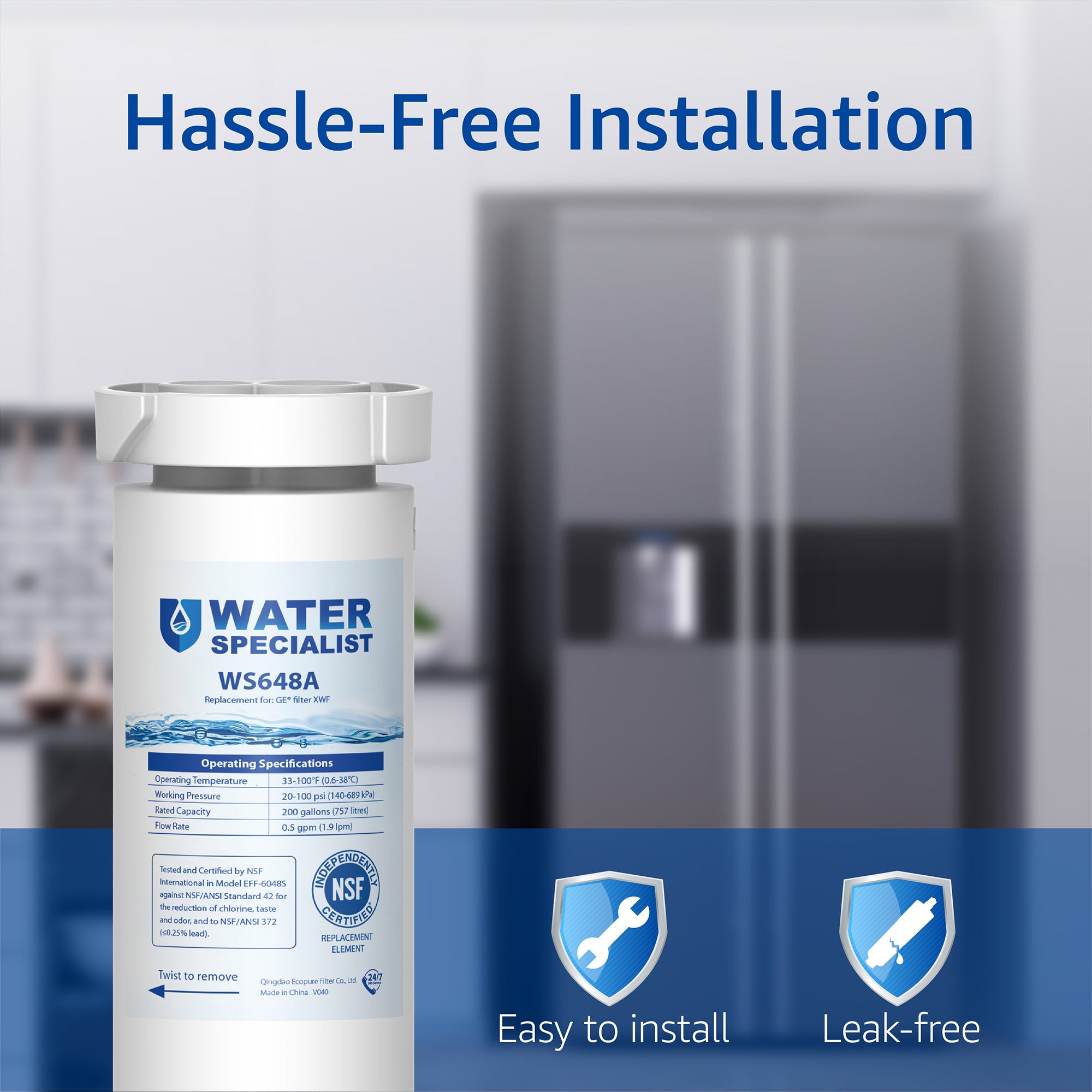 Waterspecialist XWF NSF Certified Refrigerator Water Filter, Replacement for GE® XWF, 3 Filters (Package may vary)