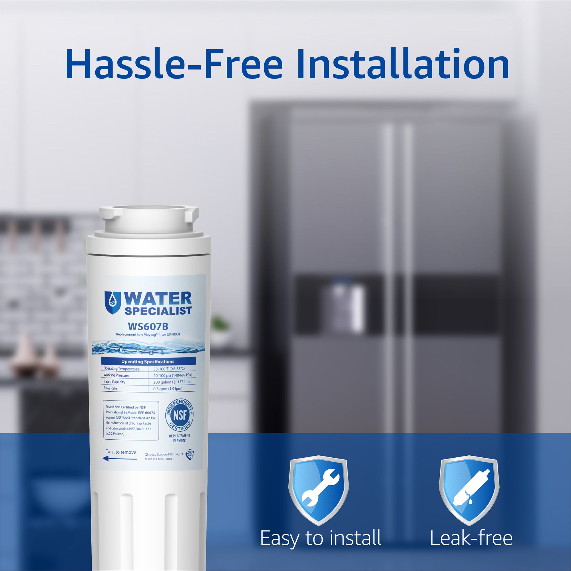 Waterspecialist UKF8001 Water Filter, Replacement for EveryDrop Filter 4, Whirlpool EDR4RXD1, 4396395, Wrx735sdbm00, Mfi2570fez Msd2651heb, Krfc300ess01, 469006, Pack of 3