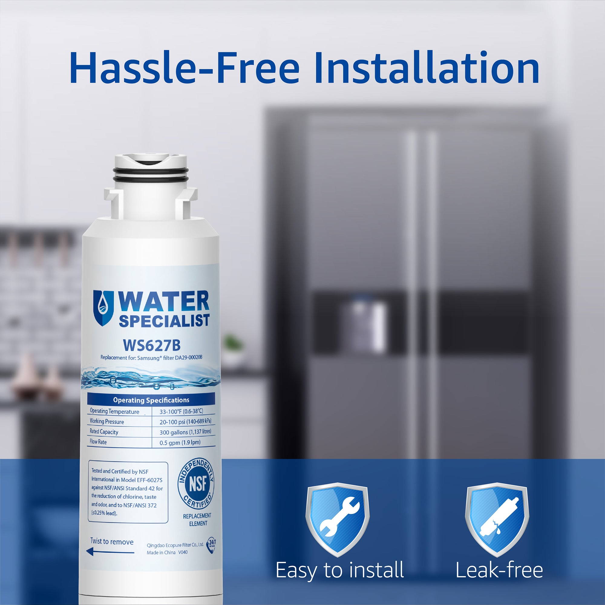 Waterspecialist DA29-00020B Refrigerator Water Filter, Replacement for Samsung DA29-00020A/B, HAF-CIN/EXP, DA29-00020B-1, RF25HMEDBSR, RF28HMEDBSR, RS25J500DSR&More Models, 4 Carbon Filters
